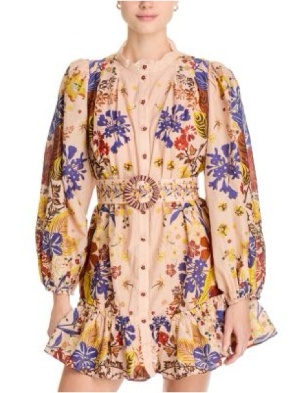 FARM Rio Beauty Bouquet Puff Sleeve Mini Dress Size S NWT Floral Belted